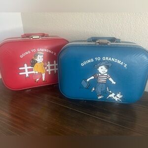 Vintage 1950s Red and Blue Boys and Girls Suitcases “Going to Grandma’s”